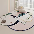Round Shaped Rug With Geometric Patterns And Plush Cushion In Soft Colors
