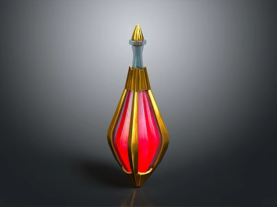 Red And Gold Ornate Decorative Bottle With Glowing Red Section And Transparent Spire 3d model