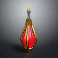 Red And Gold Ornate Decorative Bottle With Glowing Red Section And Transparent Spire
