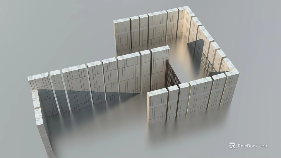 Modern Geometric Feature Wall Design With Rectangular Stone Blocks Interlocking Structure And Shadow Effects 3d model
