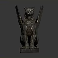 Shiny Metal Winged Lion Statue In Sitting Pose With Decorative Base
