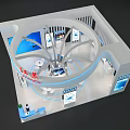 JiangSu Exhibition Booth With Curved White Blue Design Display Screens And Reception Desk