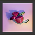 Fresh Watermelon Slices Placed On Pink Surface With Green Rind Sections