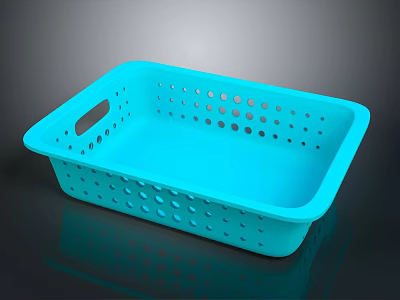 Durable Blue Plastic Perforated Storage Basket Ideal for Home Organizing Needs 3d model