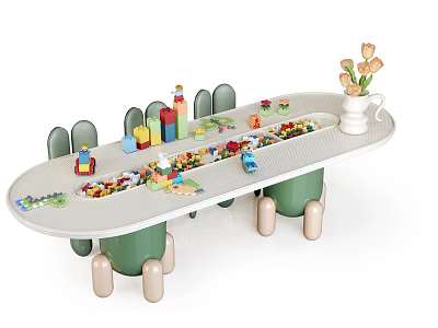 Stylish Multifunctional Kids Play Table With Building Block Storage And Supporting Chairs For Indoor Activities 3d model
