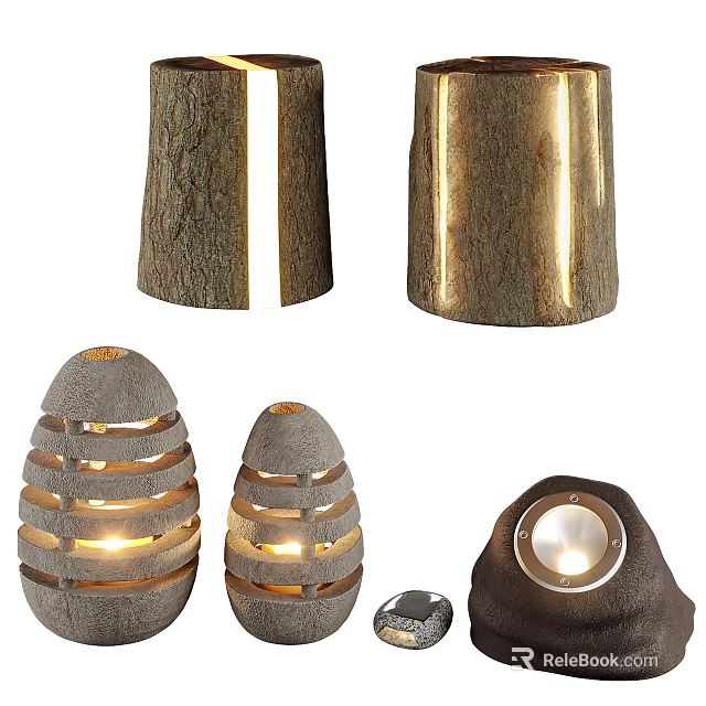 Outdoor Lights Featuring Tree Trunk And Honeycomb Designs With Warm Glow 3d model