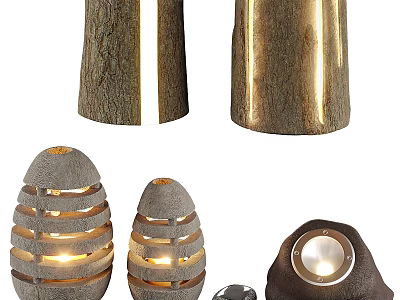 Outdoor Lights Featuring Tree Trunk And Honeycomb Designs With Warm Glow 3d model