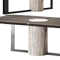 Modern Dining Table With Wooden Tabletop And Cylindrical Metal Pedestal Frame