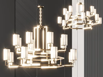 Modern Chandelier With Multi Tier Design Metal Frame Glass Shades And Warm Lighting 3d model
