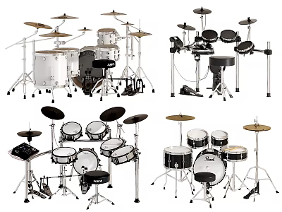 Various Acoustic And Electronic Drum Sets Complete Musical Instruments For Musicians 3d model