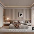 Modern Bedroom Interior Design With Bed Wooden Panel Wall Bedside Tables And Framed Painting