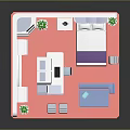 Futuristic Room Interior With Bed Sofa Computer Plants And Large Screen Showing Blue Planet View
