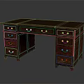 Dark Wooden Office Desk With Multiple Drawers Brass Handles And Traditional Design Classic Finish