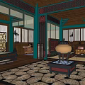 Chinese Style Ancient Architecture Dormitory Indoor Set 3d model