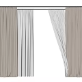 Beige And White Layered Curtains With Velvet And Sheer Fabric For Window Decoration