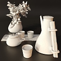 Tea Set Combination Tea Tea Set Teapot Teacup Kettle Vase Flower Green Plant Tea Tray Decoration 3d model