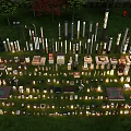 Decorative Illuminated Garden Ornaments With Various Designs On Green Grass Lawn