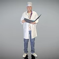 Man in Doctor Uniform With White Coat Holding Medical Folder Against Gray Background