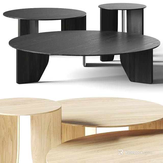 Modern Round Wooden Coffee Tables Black And Light With Unique Base Structure 3d model