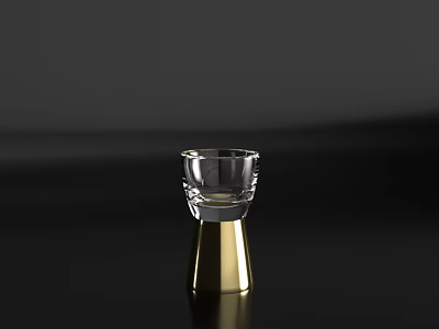 Modern Elegant Transparent Wine Glass With Golden Base On Black Tabletop 3d model