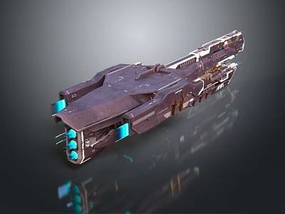 Futuristic Sci Fi Spaceship Design With Metallic Structure And Blue Lights 3d model