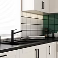 Modern Kitchen Interior With White Cabinets And Green Tile Backsplash 3d model