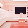 Modern Pink Public Office Space With Sofa Chair Desk Green Plant And Clock