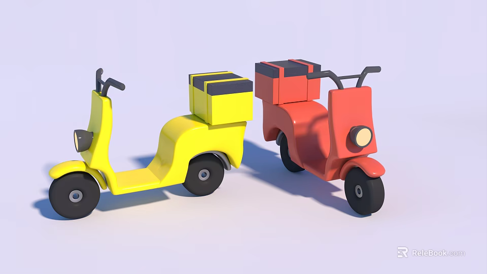 Two Yellow and Red Small Toy Scooters With Cargo Boxes Design 3d model 