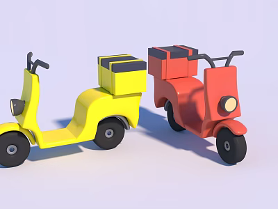Two Yellow and Red Small Toy Scooters With Cargo Boxes Design 3d model
