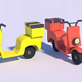 Two Yellow and Red Small Toy Scooters With Cargo Boxes Design 3d model