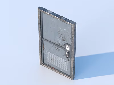 Gray Stained Metal Door With Frame And Handle On Light Blue Background 3d model