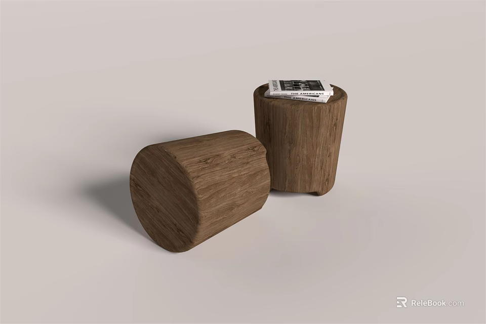 Cylindrical Wooden Stools With Magazine On Top For Minimalist Home Decor 3d model 