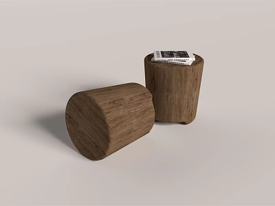 Cylindrical Wooden Stools With Magazine On Top For Minimalist Home Decor 3d model