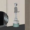 Elegant Striped Hat Figurine Sculpture Standing On Ball With Marble Base For Interior Decor