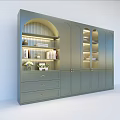 Green Arched Bookshelf with Glass Doors Drawers and Interior Lighting for Books and Decor