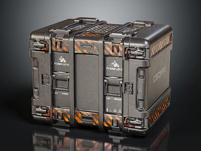 Sturdy Black Hard Cases With Orange Stripes And Metal Latches For Equipment Storage 3d model