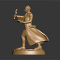 Golden Man Statue Wearing Long Coat Holding Cross And Book On Base