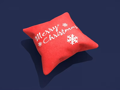 Red Decorative Christmas Pillow With Merry Christmas Lettering And Snowflake Patterns 3d model
