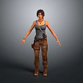 Female Adventurer Character With Wolf Companion In Gray Tank Top And Cargo Pants