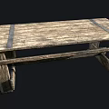 Vintage Rustic Wooden Plank Table With Metal Straps And Sturdy Legs Design