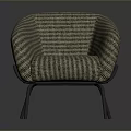 Modern Brown Fabric Chair with Curved Backrest and Black Thin Legs