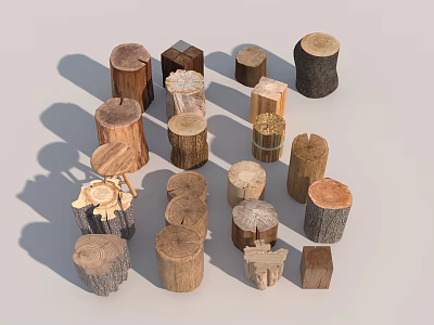 Natural Wooden Stump Stools With Various Shapes For Rustic Home Decor Use 3d model