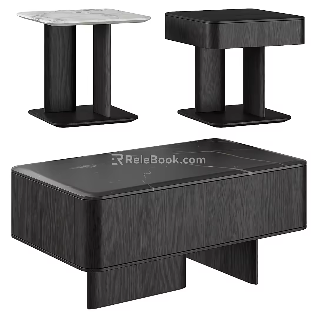 Poliform solid wood marble side table 3d model