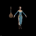 Elven Female Character In Blue Dress With Golden Decorations And Wooden Lute