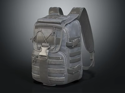 Gray Tactical Backpack With Multiple Straps Utility Pockets And Functional Design 3d model