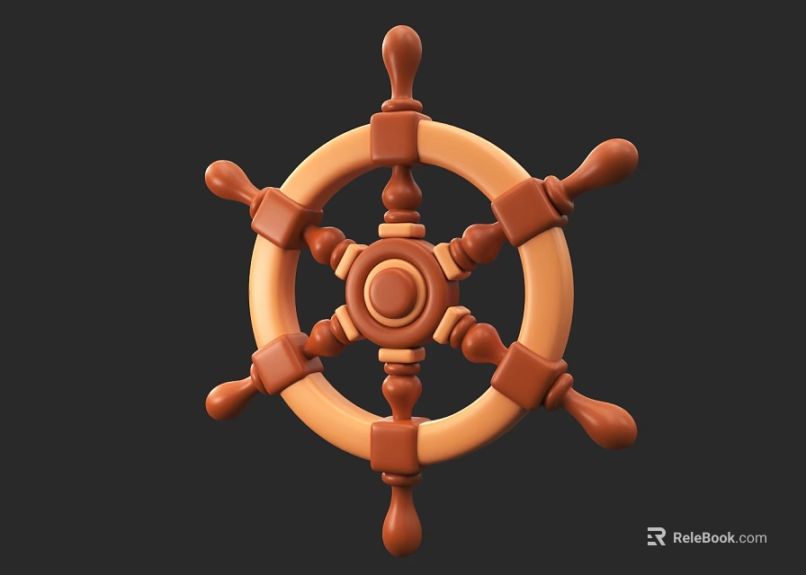 Wooden Ship's Wheel Design With Intricate Spokes And Central Circular Detail On Dark Background 3d model 