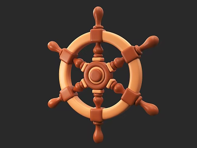 Wooden Ship's Wheel Design With Intricate Spokes And Central Circular Detail On Dark Background 3d model