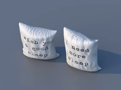 White Decorative Pillows with Wish You a Good Sleep and I Need More Sleep Text 3d model