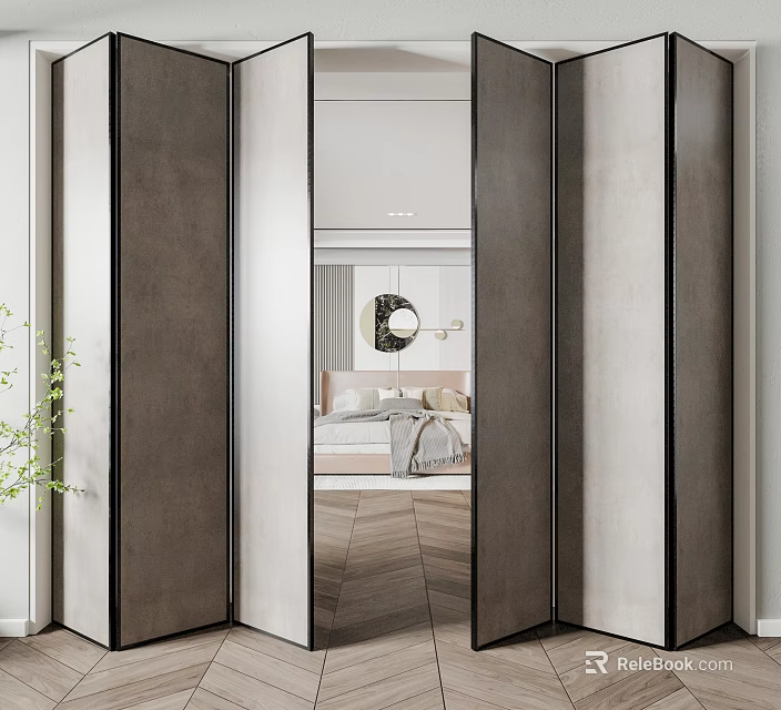 Modern Folding Doors With Metal Frame And Mirrored Glass For Interior Design 3d model 