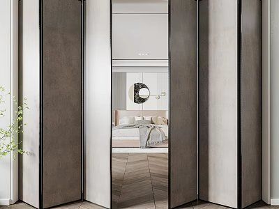 Modern Folding Doors With Metal Frame And Mirrored Glass For Interior Design 3d model